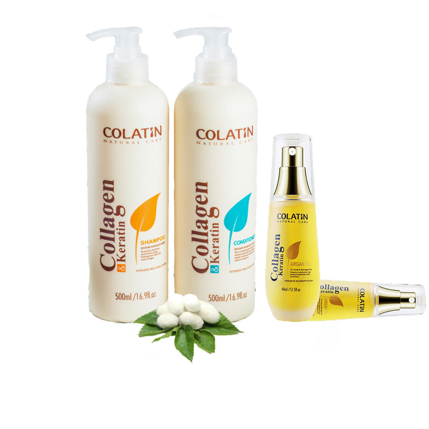 Cặp Dầu Gội + Xả Dưỡng Chất Tơ Tằm COLATIN Collagen &amp; Keratin giúp tóc phục hồi hư tổn 500ml/1000ml