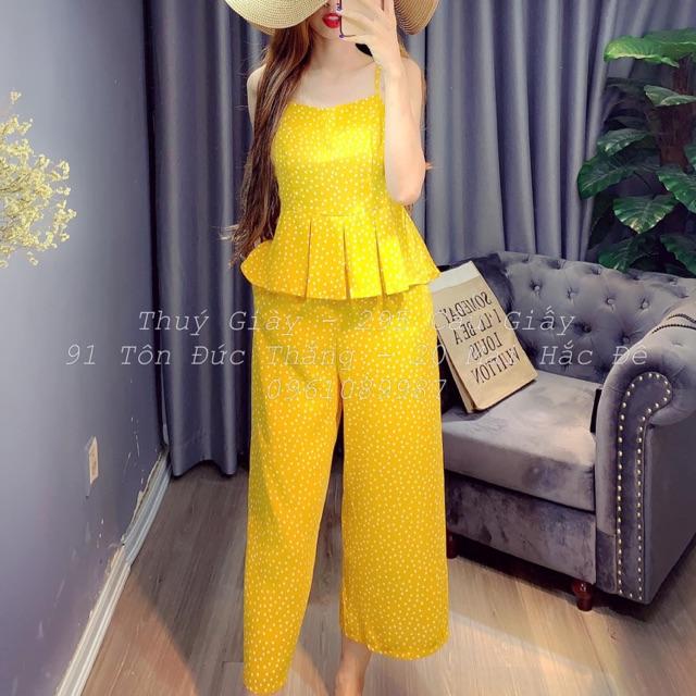 Set áo peplum quần ống rộng sang chảnh