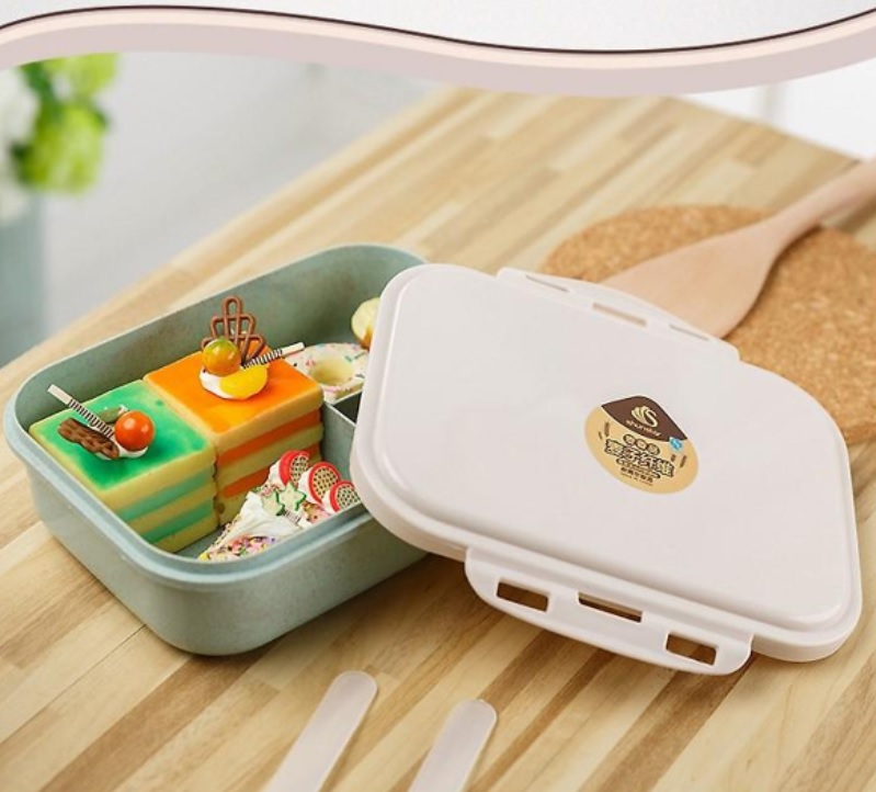 Hộp cơm lúa mạch 3 ngăn kèm muỗng nĩa