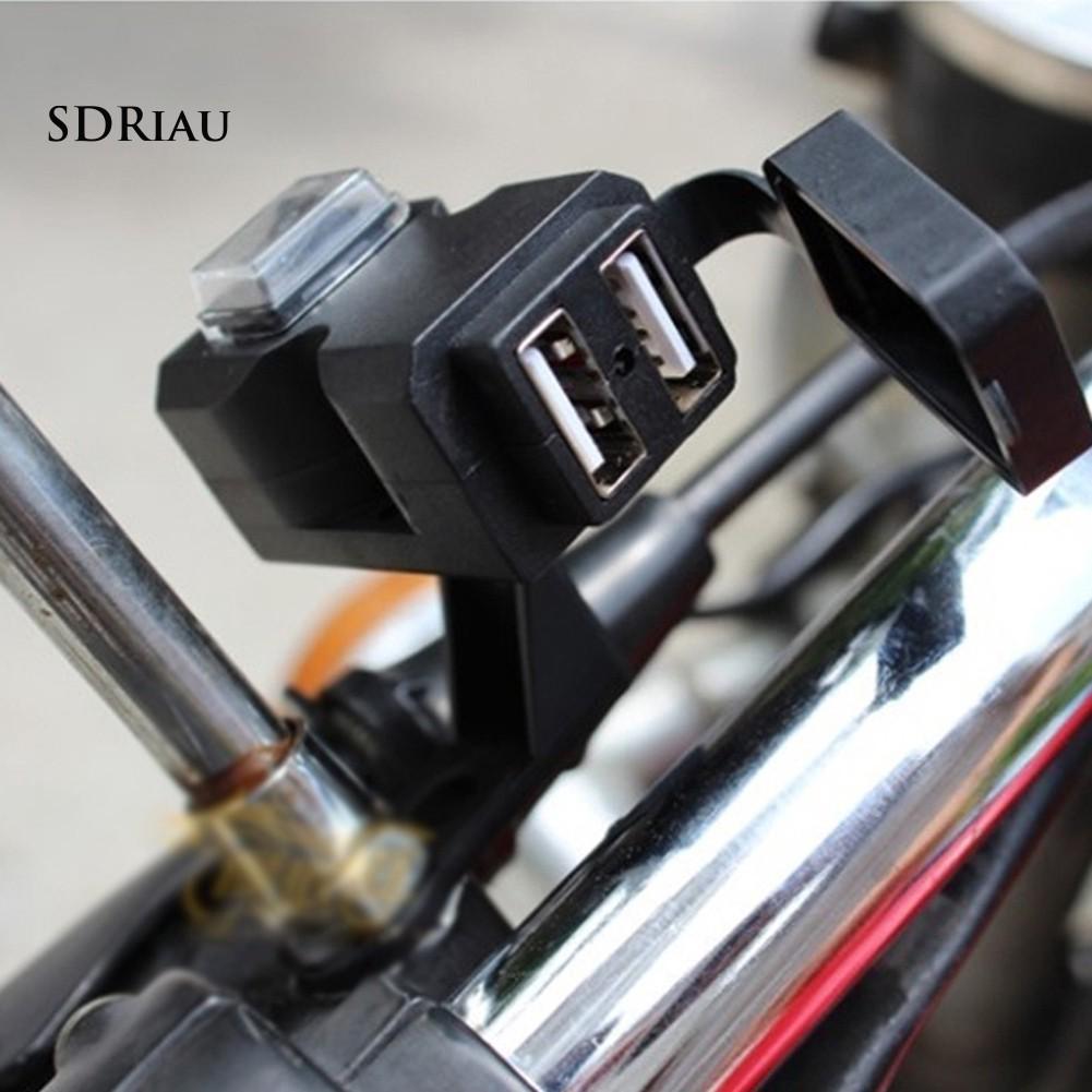 Tẩu sạc xe ô tô cổng USB kép 12-24V/9-90V gắn tay lái xe máy