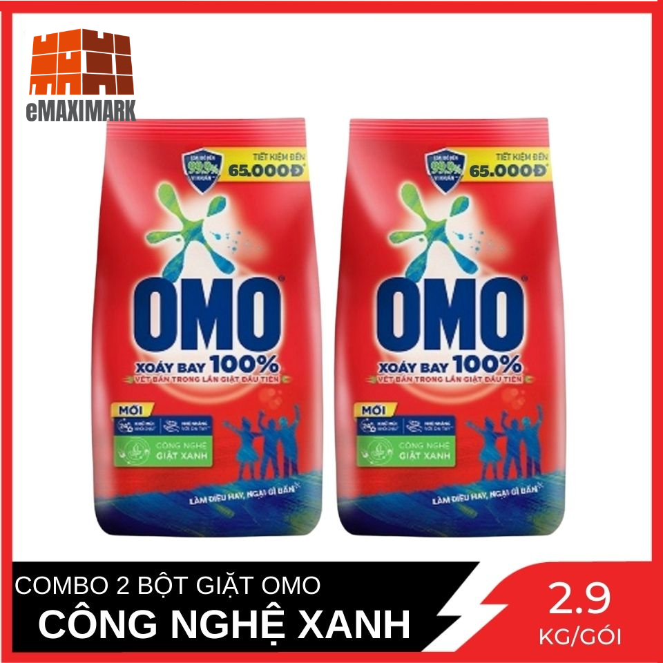 Combo 2 Gói Bột Giặt Omo Hệ Bọt Thông Minh Công Nghệ Giặt Xanh Gói 2.9 kg x2