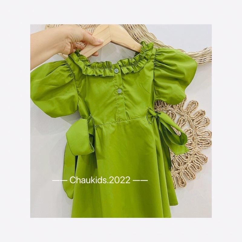 Váy xanh lá nơ buộc eo cổ bèo cho bé gái