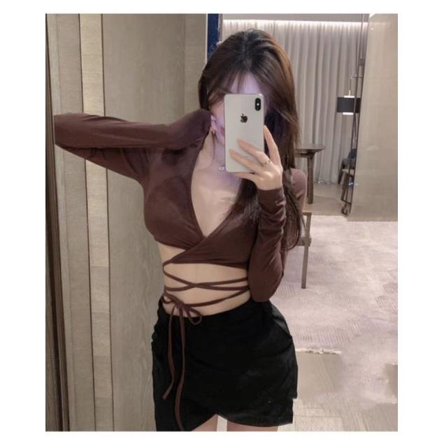 ÁO CROPTOP TAY DÀI DÂY ĐAN CHÉO