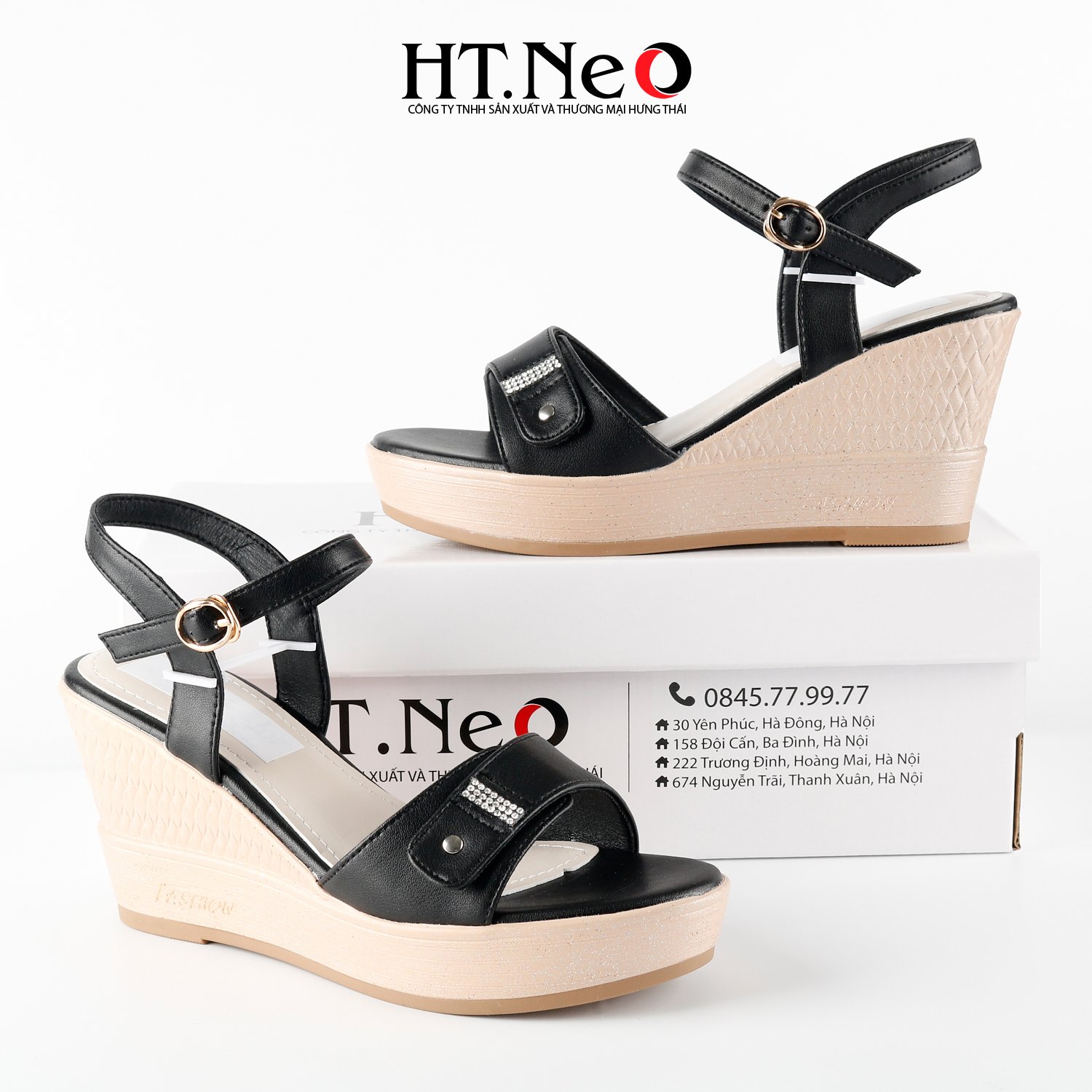 Giày Sandal Nữ, sandal nữ da thật cao cấp HT.NeO Đế Xuồng 8cm Thời Thượng Hàn Quốc ( SDN147 )