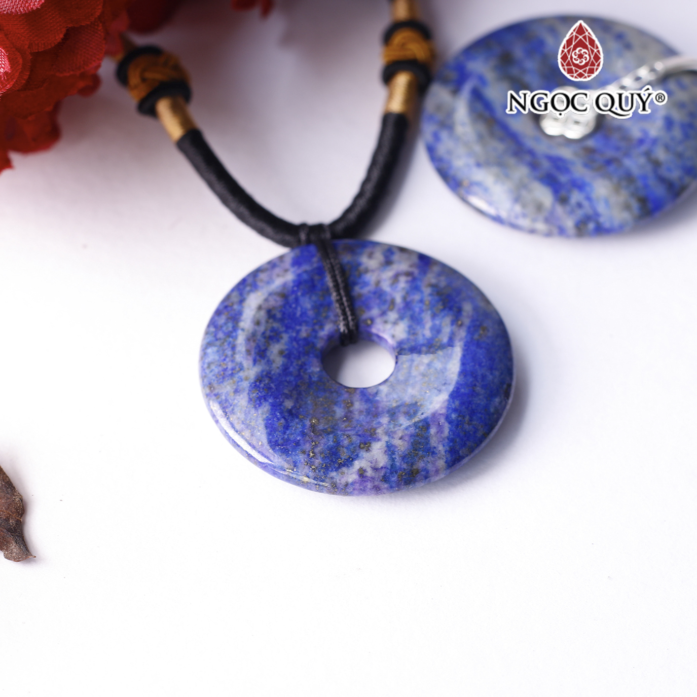 Mặt dây  chuyền đồng điếu đá lapis lazuli 35x5mm ệnh thủy, mộc - Ngọc Quý Gemstones
