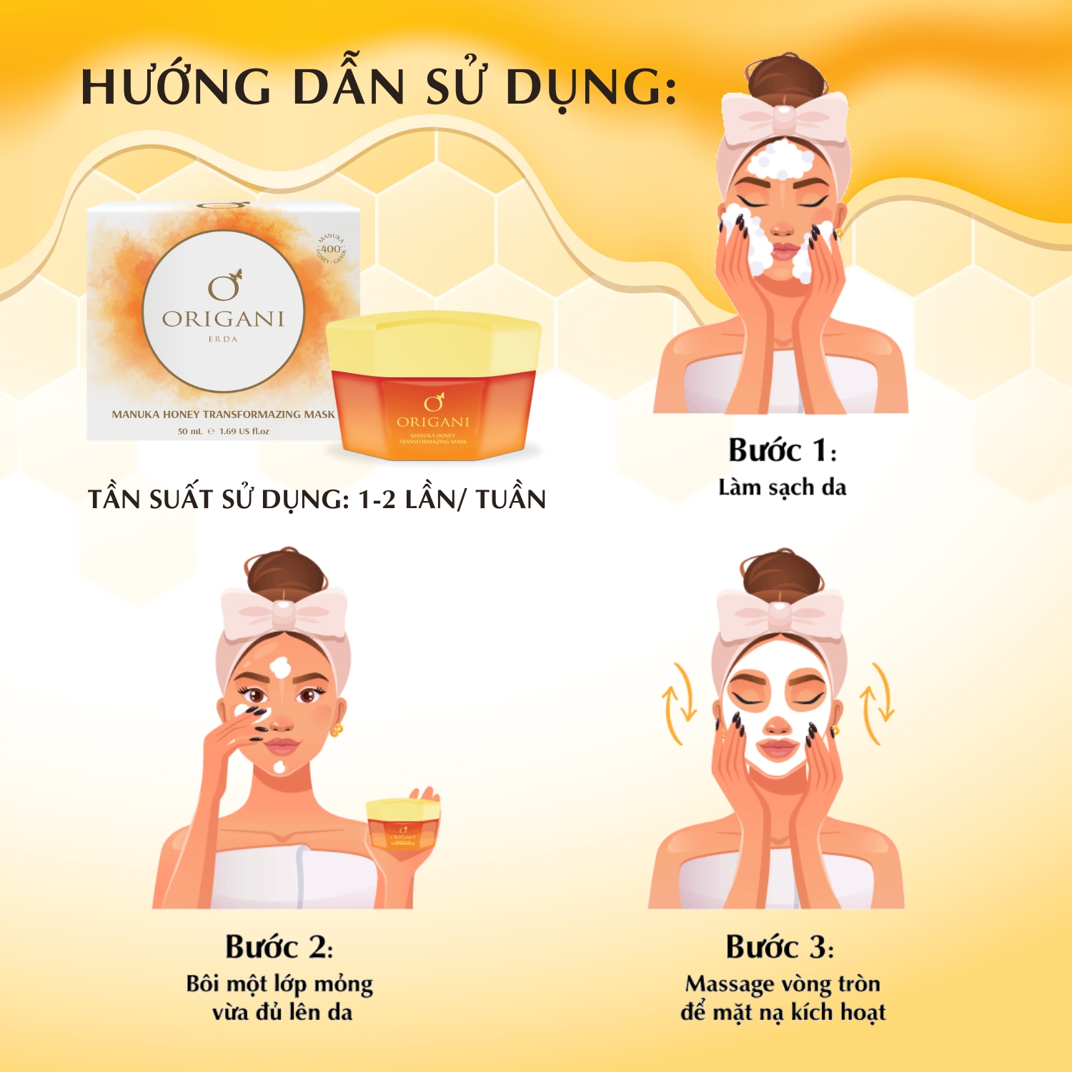 Mặt Nạ Đổi Màu Origani – Sáng Da, Ngừa Mụn, Kháng Khuẩn Cùng Mật Ong Manuka MGO 250+ (50ml)