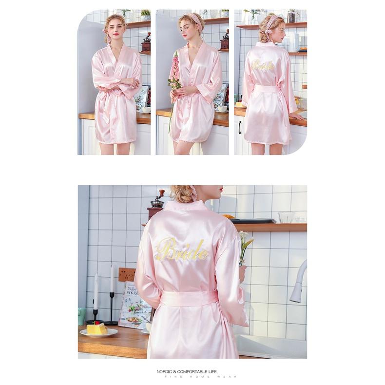 Áo choàng Kimono Chérie Sleepwear, Lụa satin trơn màu có chữ BRIDE và BRIDESMAID MS: 989