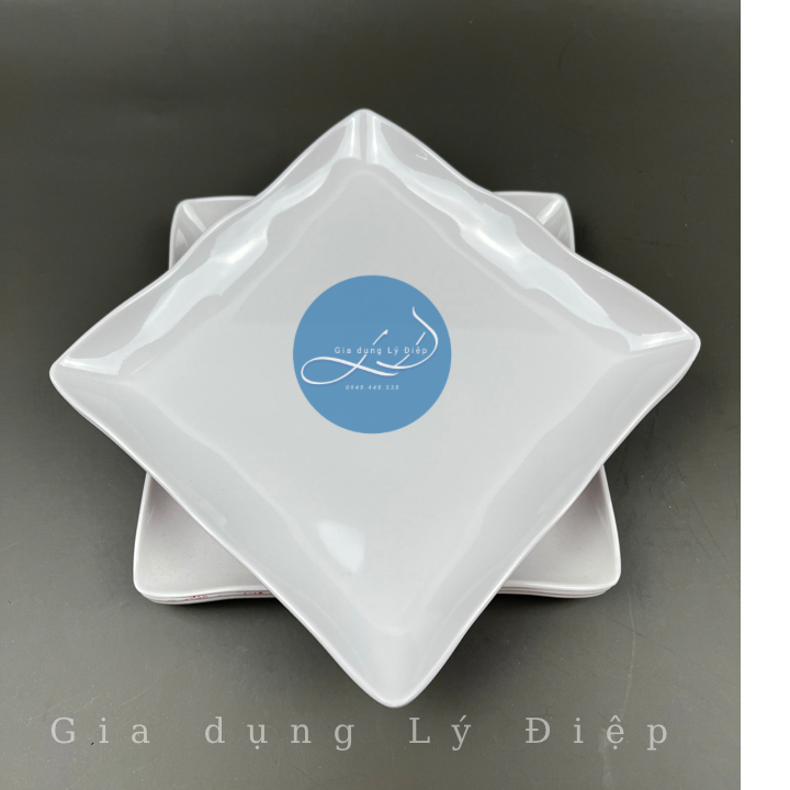 Dĩa nhựa melamine trắng vuông bèo cạn dh57