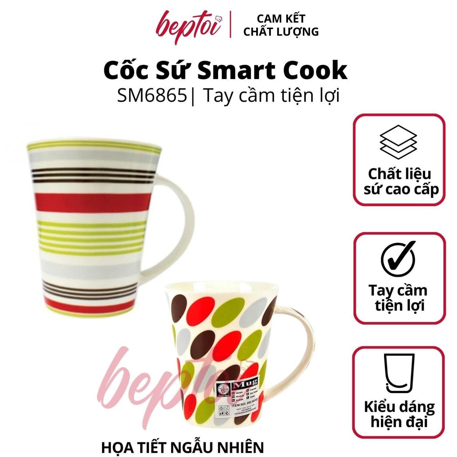 Cốc sứ cao cấp, ly sứ uống nước hoa văn phong cách Châu Âu Smart Cook dung tích 400ML Hàng chính hãng