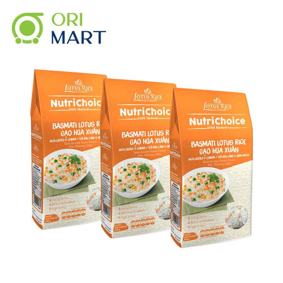 Combo 3 Gạo Hoa Xuân Hữu Cơ &amp; Hạt Đậu Dinh Dưỡng NutriChoice Basmati Lotus Rice Cao Cấp Đạt Chuẩn An Toàn Gói 500G ORIMART