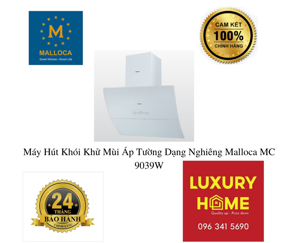 Máy Hút Khói Khử Mùi Áp Tường Dạng Nghiêng Malloca MC 9039W - Hàng Chính Hãng