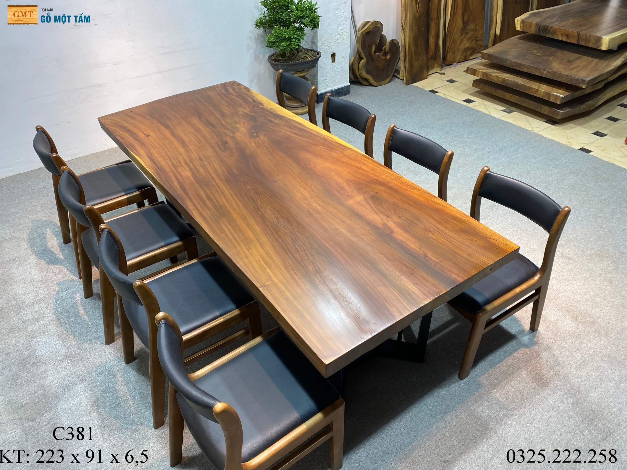 Bàn Sân Vườn Gỗ Me Tây, Bàn Ăn Gỗ Me Tây, Bàn Gỗ Me Tây Nguyên Tấm Dài 2,23m Rộng 91cm Dày 6,5cm
