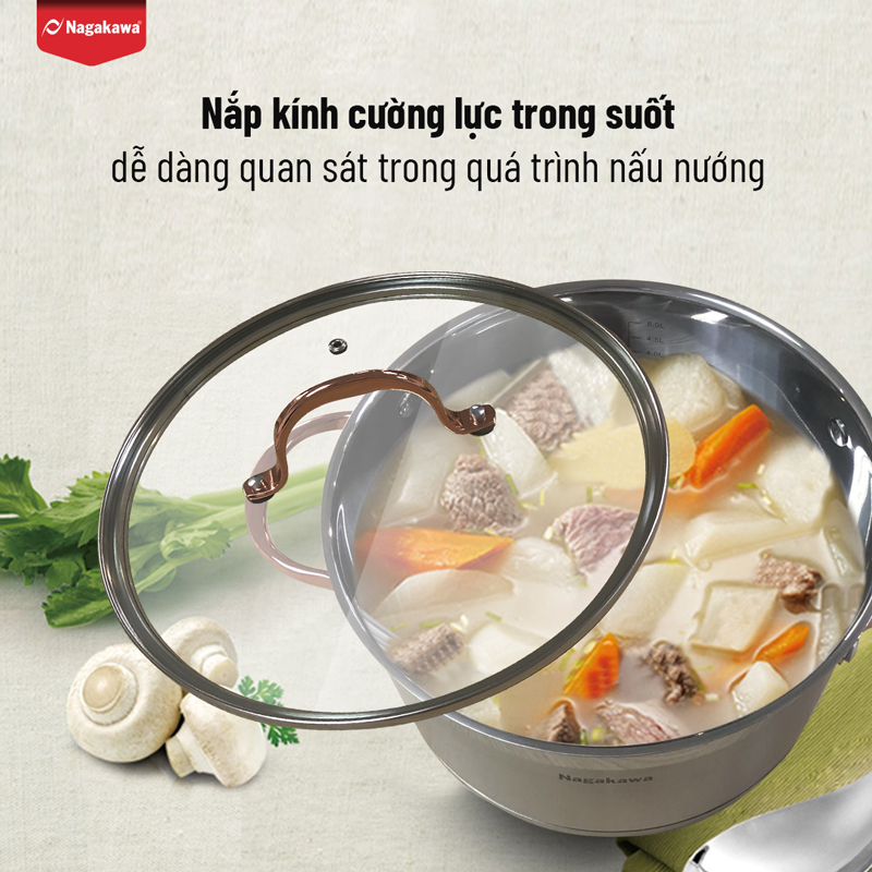 Bộ 3 Nồi Inox 304 Đáy Từ 5 Đáy Nagakawa NAG1352 - Hàng Chính Hãng