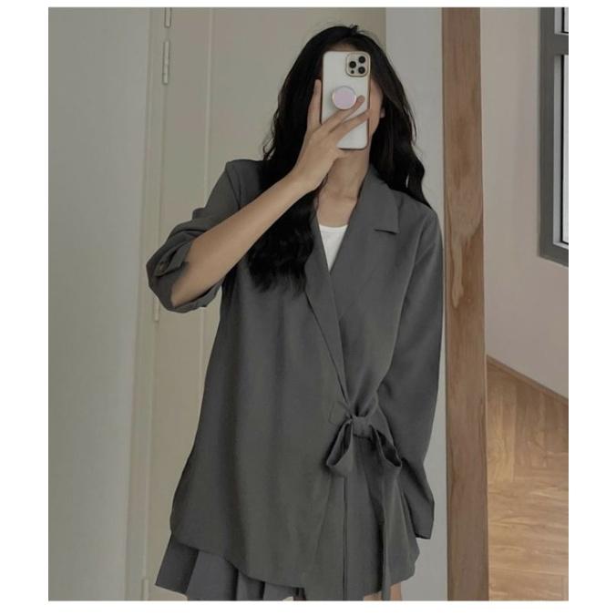 SET ÁO VEST BUỘC VÀ CHÂN VÁY XẾP LI