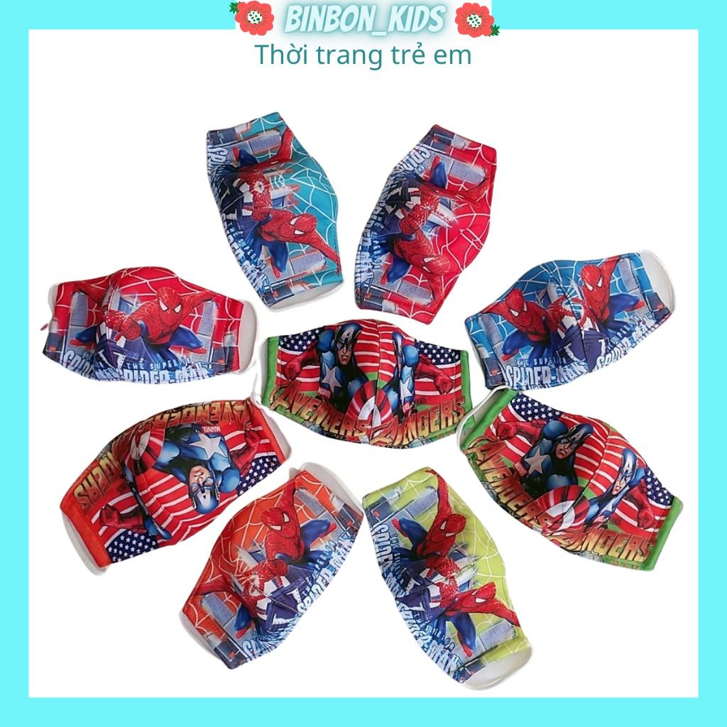 Khẩu trang cho bé sét 10 chiếc Binbon kids , Khẩu trang vải cho bé trai bé gái hình siêu nhân KTV01 bé 1-6T