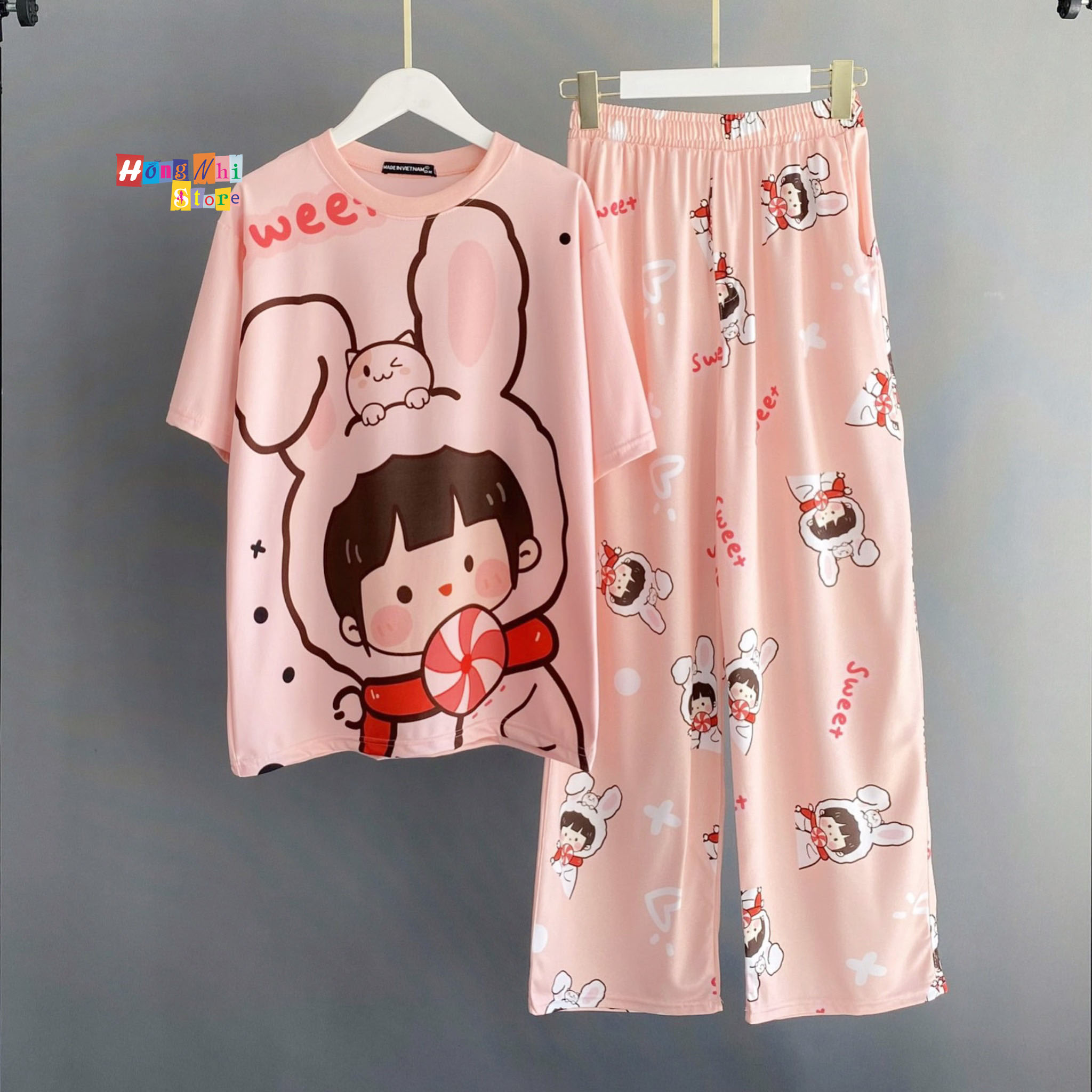 Quần Hoạt Hình Dài Cô Bé Thỏ Trắng Ống Rộng Cartoon Pant V2 Oversize Ulzzang Unisex - MM