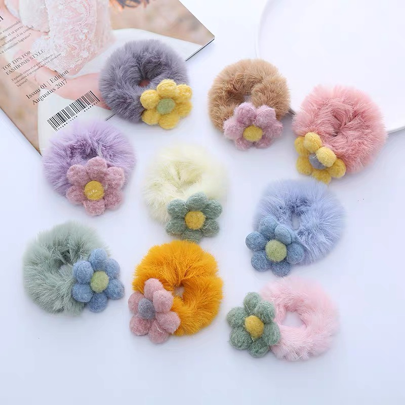Dây Cột Tóc Lông Mịn Đính Hoa Cho Bé
