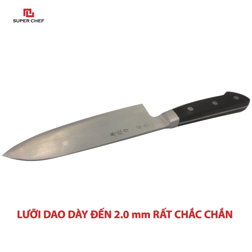 Dao Bếp Dài Santoku Chính Hãng Super Chef Công Nghệ Nhật Siêu Sắc Bén, Lâu Cùn, Lưỡi Thép Cao Cấp Không Gỉ Sét , An Toàn Sức Khỏe Siêu Tiện Lợi ( Lưỡi dài 16.5cm)