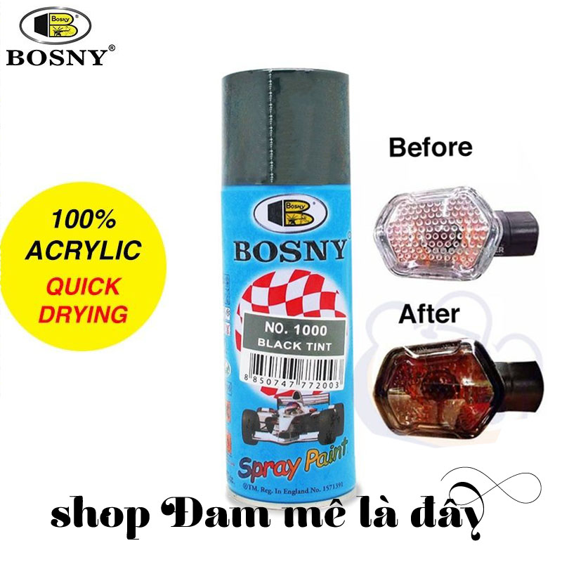 Sơn xịt hiệu ứng chói đèn, sơn đèn xe màu khói, đen khói Bosny Black Tint  - Thái Lan