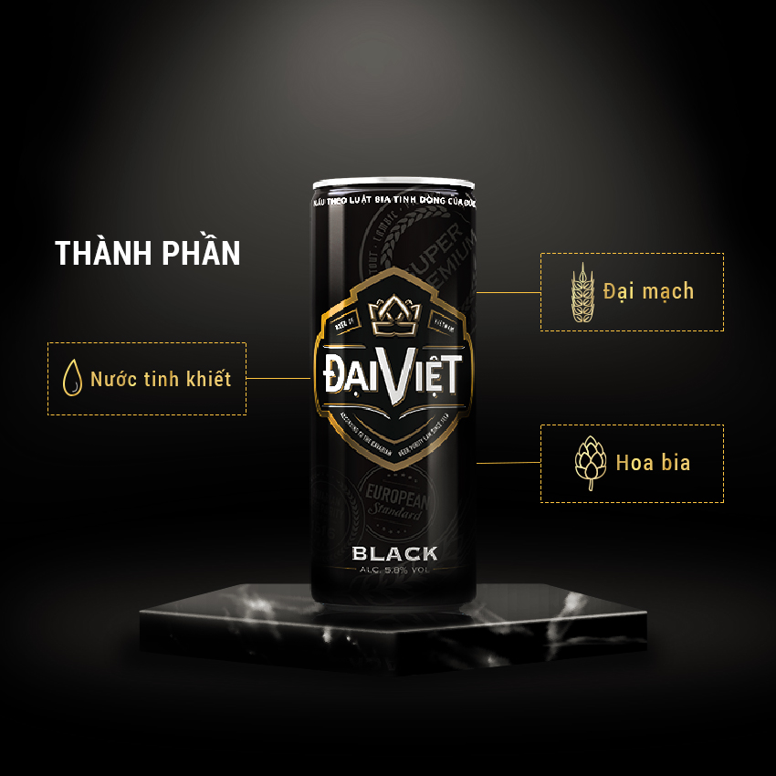 [Combo (12) lon 330ml] Bia Black Đại Việt, Bia đen sản xuất theo luật bia tinh dòng của Bia Đức, không hóa chất, Bia việt dành cho người có gu