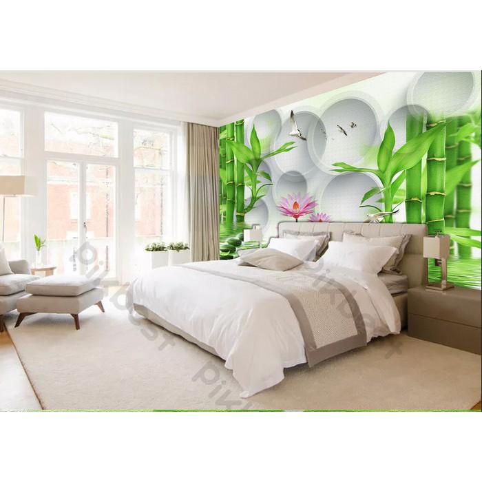 Tranh phong thủy tre xanh và hoa thiên nhiên đẹp, Tranh dán tường 3d hiện đại MS1212917