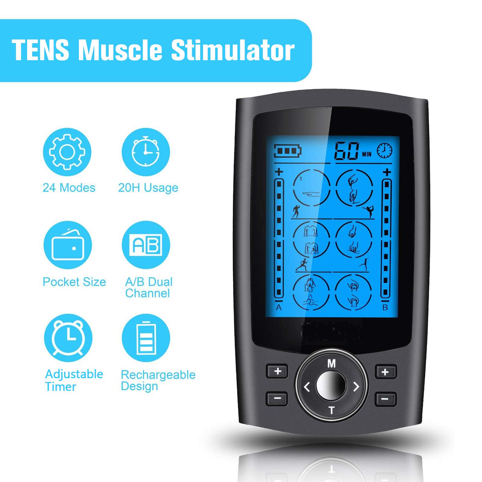 24 Mode Home USB Digital Meridian Massager TENS Dual Channel Pulse Massager 12 Patch with Palm Stick Elliptical Stick