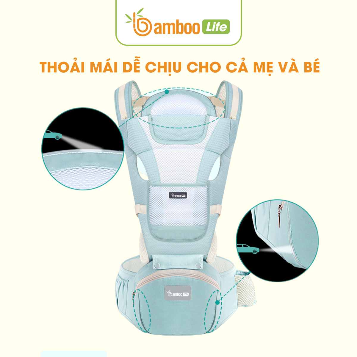 Địu em bé Bamboo Life BL031, địu 4 tư thế có đỡ cổ địu bé sơ sinh 0-36 tháng trợ lực, đa chức năng có ghế chống gù siêu nhẹ cho trẻ em đi xe máy, đi chơi, đi siêu thị an toàn