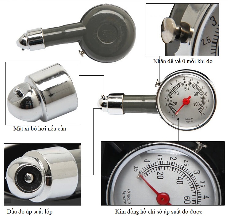 Đồng hồ đo áp suất lốp xe ô tô xe máy - Loại đồng hồ cơ