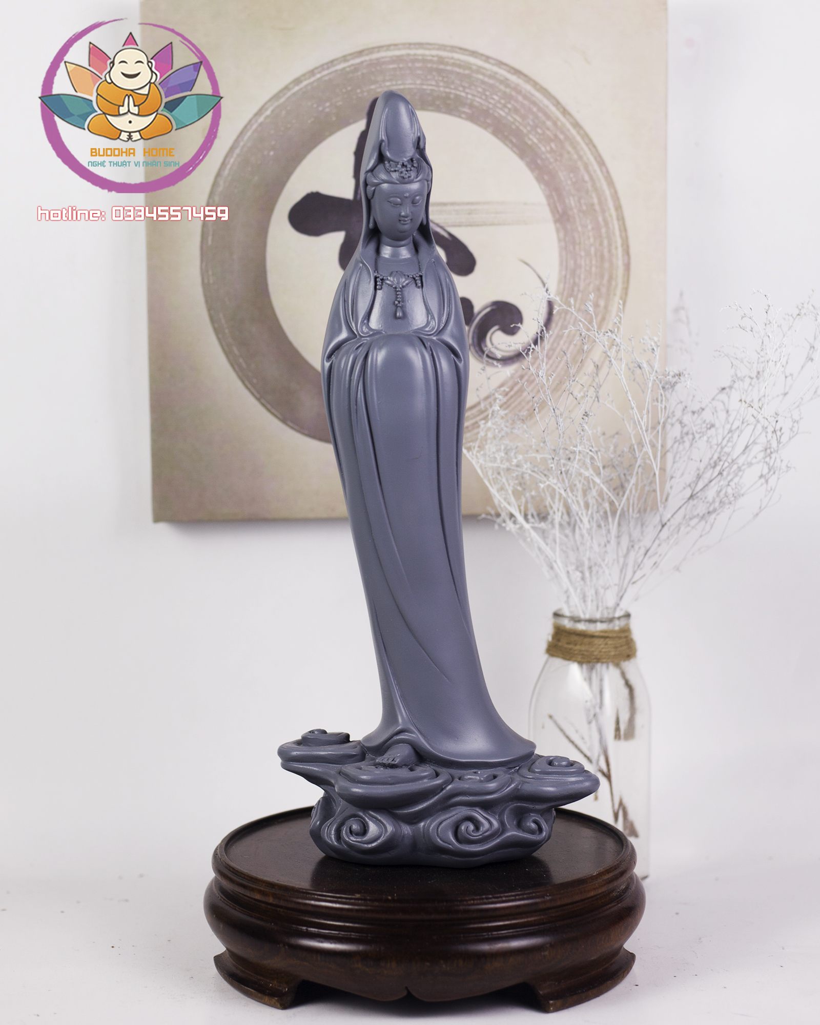 Tượng Phật Quan Âm cao 40cm trang trí nội thất nhà cửa- phong thủy