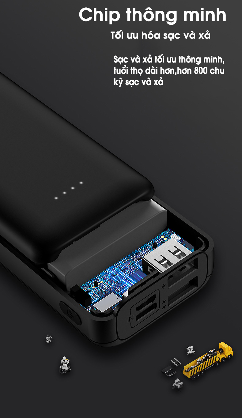 Pin sạc dự phòng  dung lượng 12000mAh,2 Cổng USB 2 cổng Input Type-C và Micro nhỏ gọn siêu mỏng thích hợp cho các bạn xài Android PKCB PF1004 - Hàng chính hãng