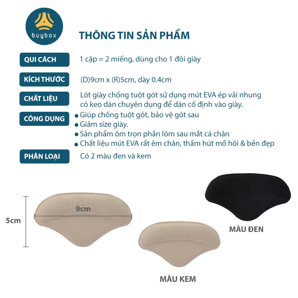 Lót giày cao gót chống trầy, giảm size, chống tuột gót chất liệu EVA ép mặt nhung - Buybox - BBPK279