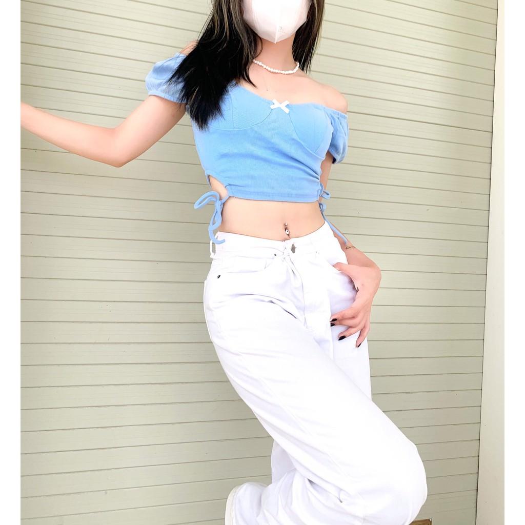 Áo cổ bẹt dây rút hông mã 180