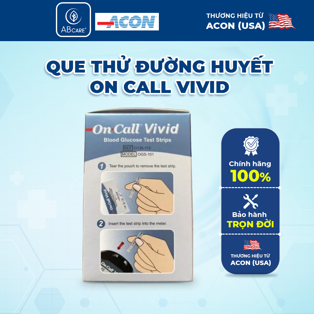 Que thử đường huyết On call Vivid Acon Hộp 25 que