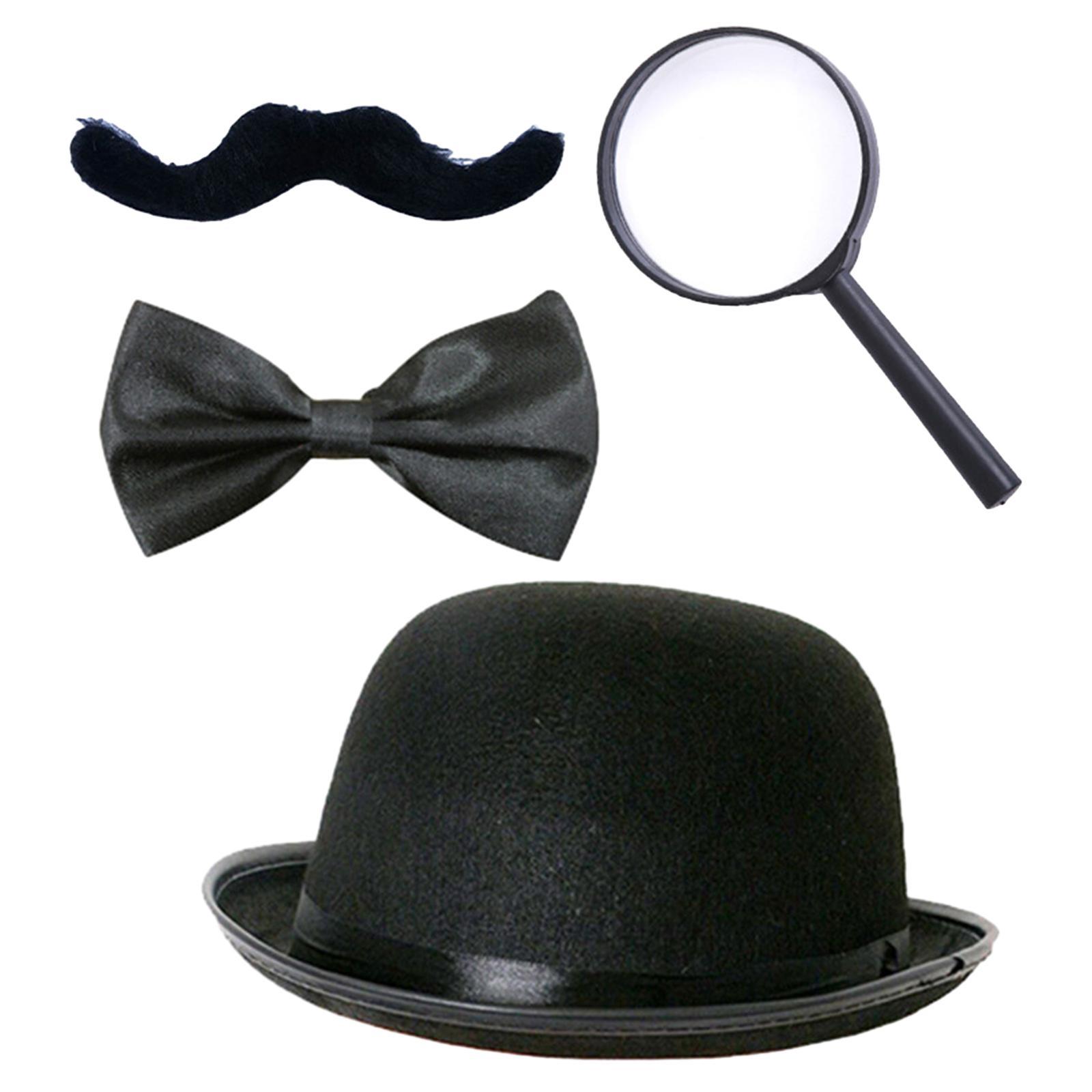 Beard Bow Tie Hat Magnifying Glass Masquerade Party Detective Modern Era Set