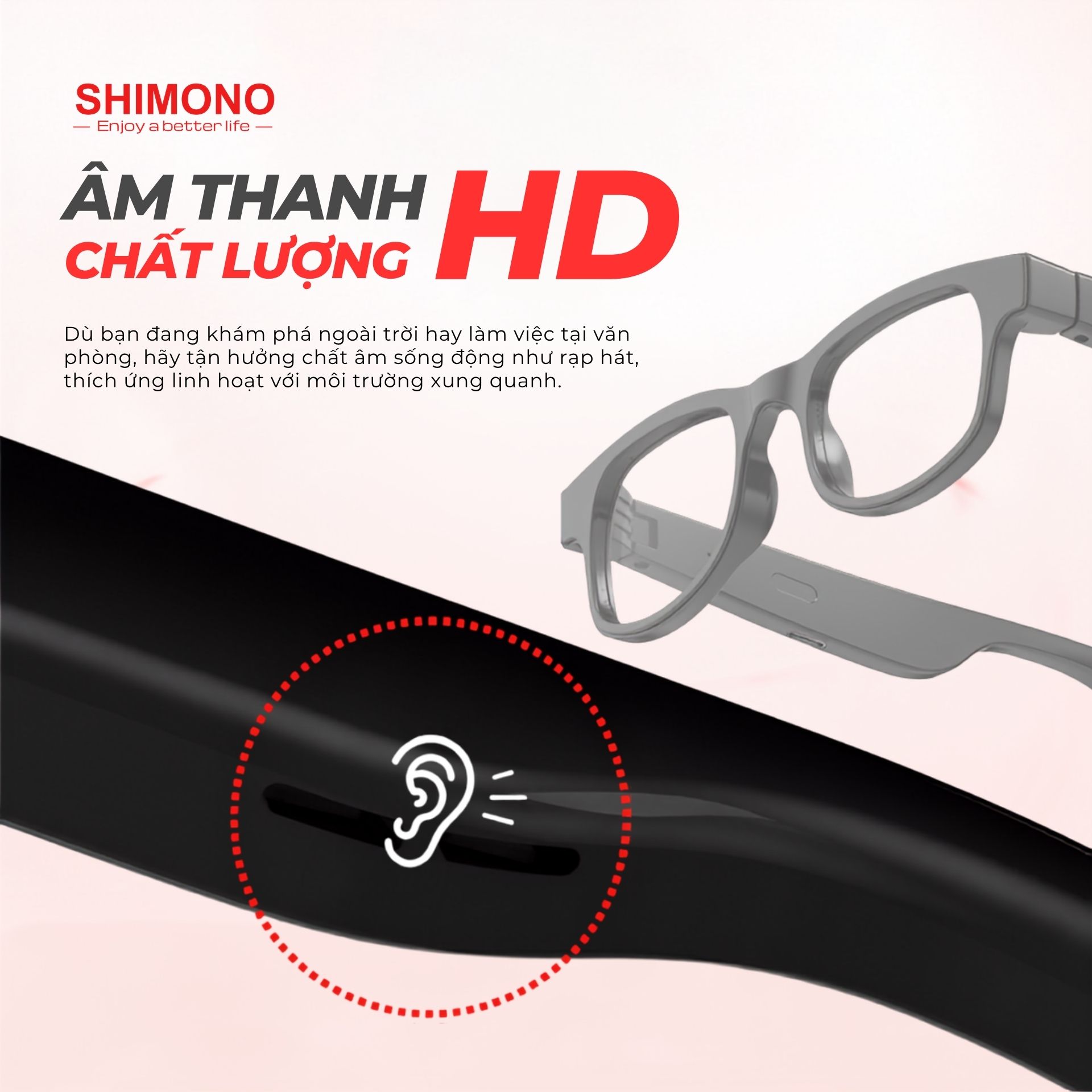Kính Bluetooth SHIMONO AIMB V3 Nghe Nhạc Open Ear, Đàm Thoại Rảnh Tay, Chụp Ảnh Từ Xa, 2 Tròng Thay Hàng Chính Hãng