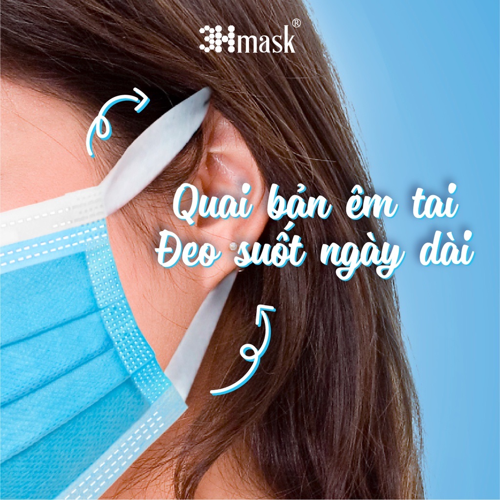 Khẩu Trang Y Tế 3HMask 3 Lớp Quai Bản (Xanh)