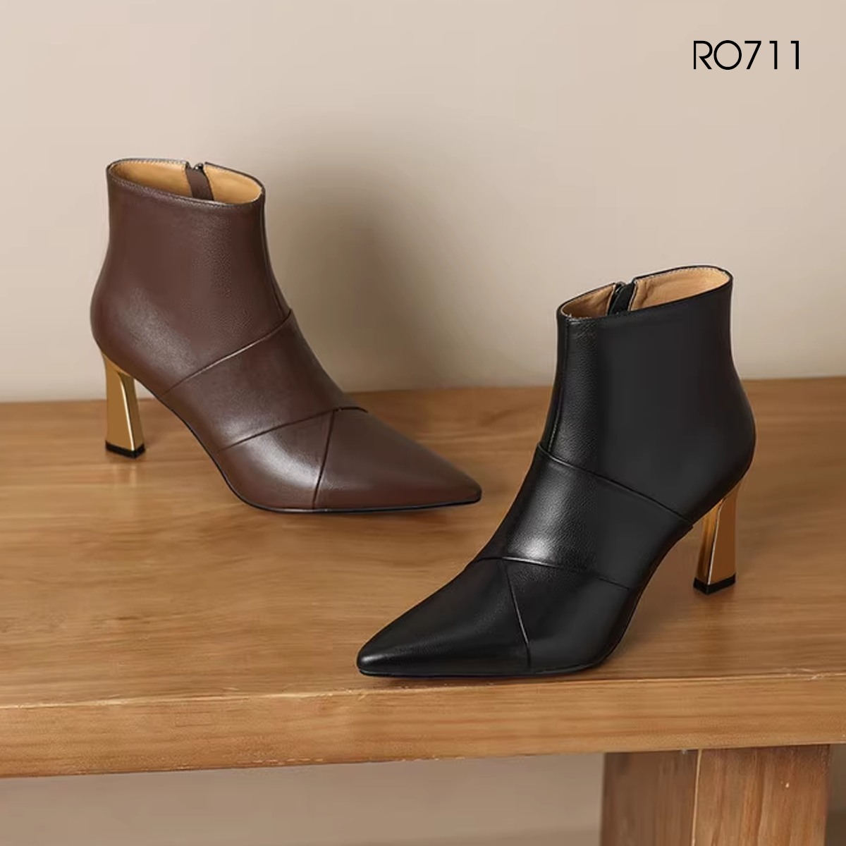 Boots thời trang nữ gót nhọn, da lì cao cấp ROSATA RO711- 9p - BKSTORE