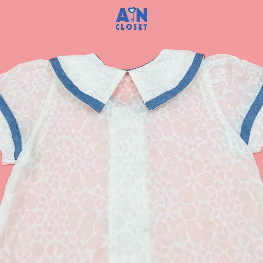 Áo Sơ mi Trắng Ngắn tay bé gái họa tiết Hoa Viền Xanh Cotton boi - AICDBGXVY0SG - AIN Closet