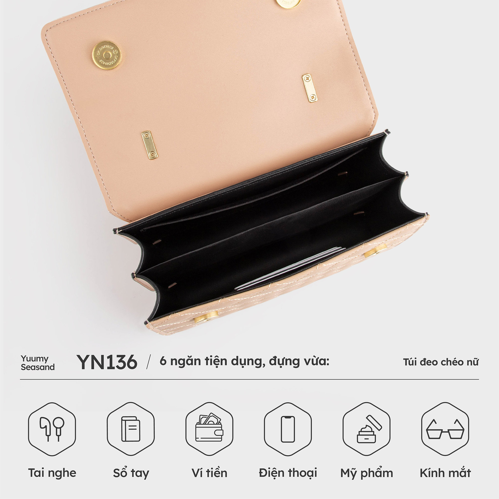 Túi Yuumy ( Thời trang nữ thiết kế trần trám size 22 - Túi đeo chéo da Seasand YN136 )