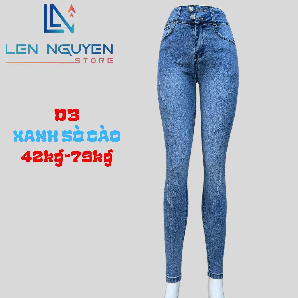 D3_Quần jean nữ, dài, lưng cao, quần bò nữ dáng ôm, quần rin nữ có big size, cho 42kg đến 75kg,LEN NGUYEN STORE - Xanh Sò Trơn