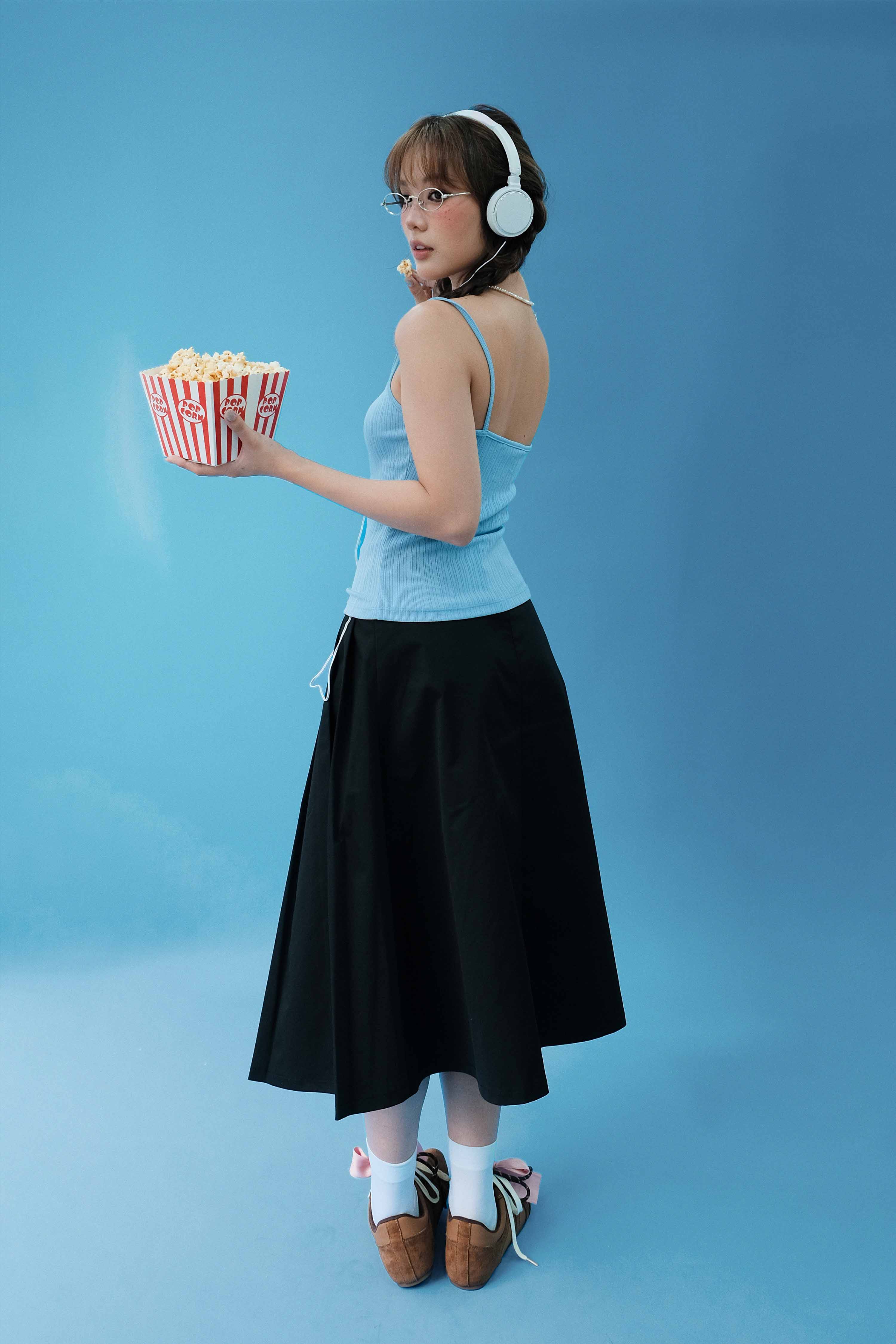 DOTTIE - Váy midi dập ly - Đen - S0289