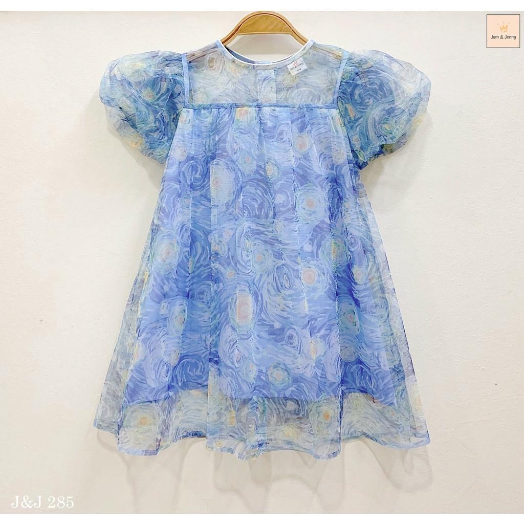 Đầm babydoll hoa cho bé gái tay phồng loang phong cách Hàn Quốc từ 12-35kg chất voan mềm mát