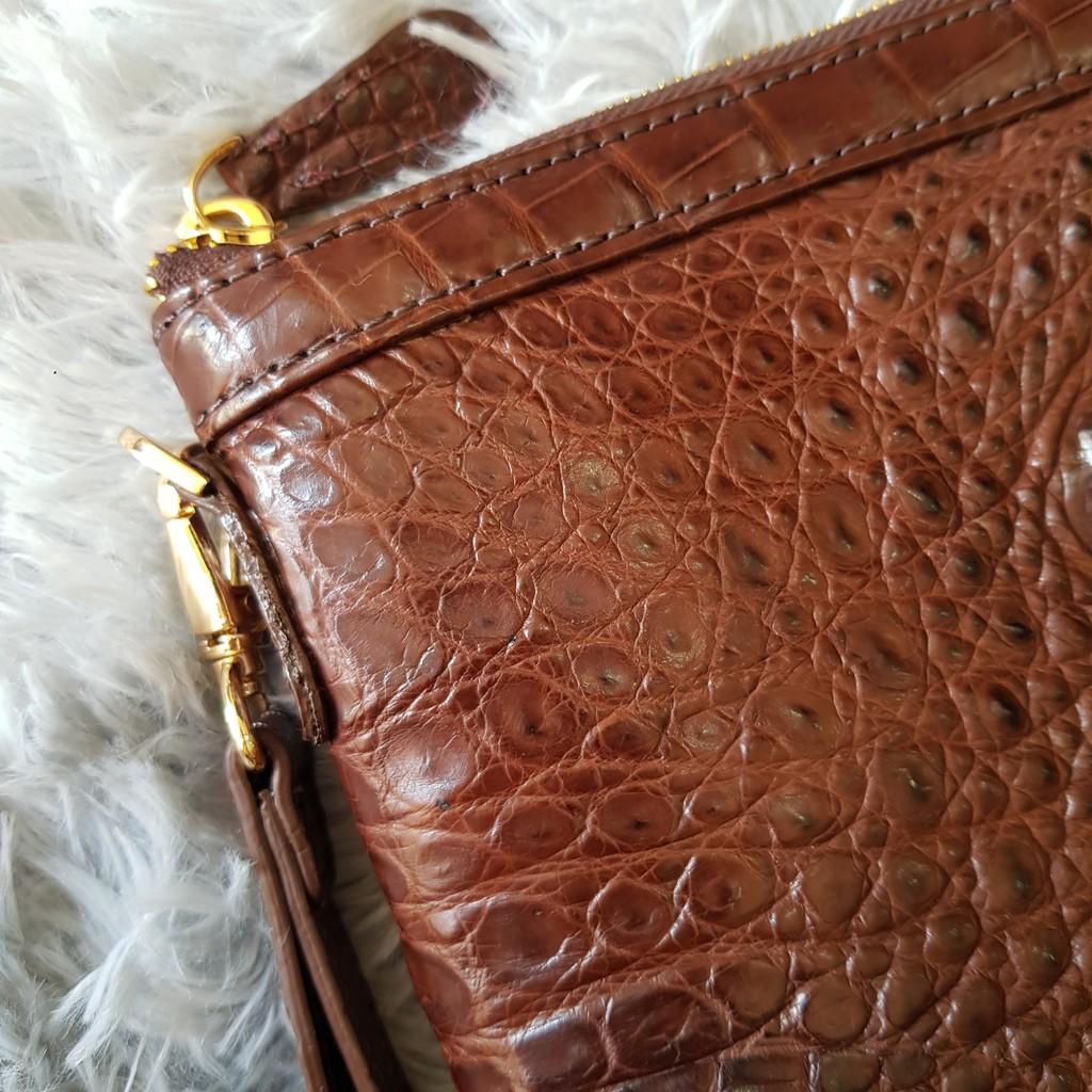 Ví Cầm Tay Cá Sấu | Ví Clutch Da Cá Sấu Da Gù To | Màu Nâu Cafe | Da Nguyên Tấm
