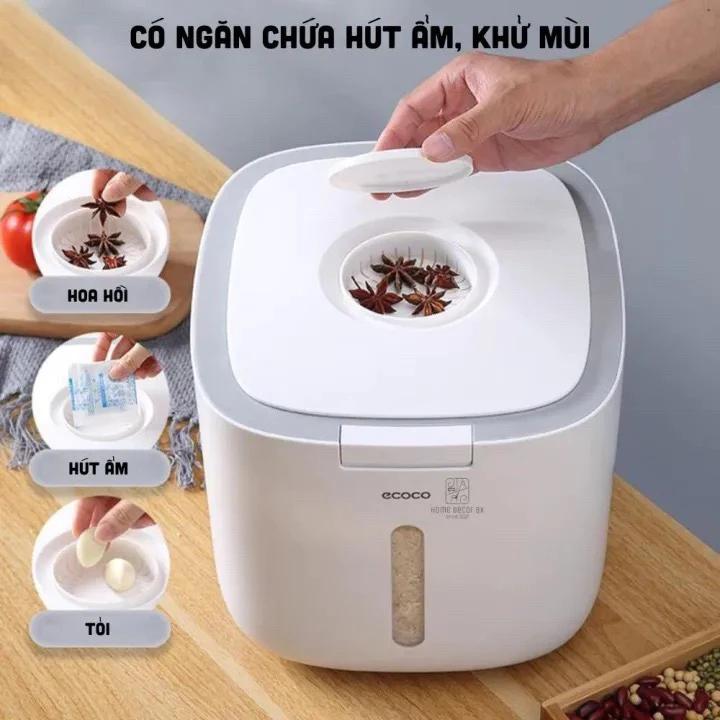 Thùng Đựng Gạo Thông Minh chất liệu nhựa , màu trắng - Chống Ẩm, Chống Mối Mọt - Loại 10kg