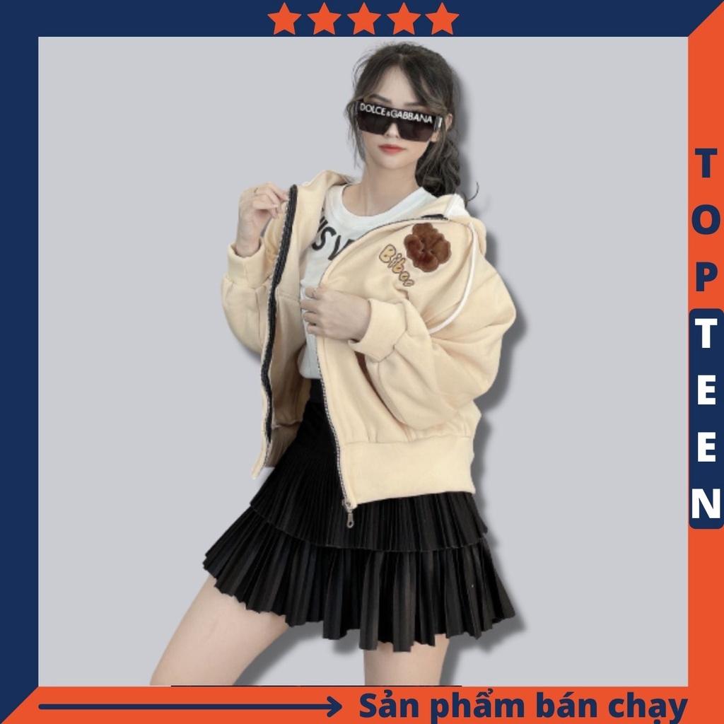 Áo khoác nỉ bông thêu gấu dày dặn form rộng quảng châu áo khoác chống nắng thêu GẤU BIB00 - TOPTEEN 3423