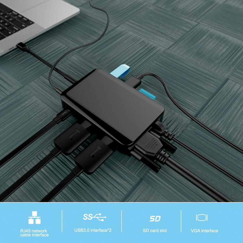 Hub USB Type-C đa chức năng HDMI/ VGA/ RJ45/ PD/ USB/ TF/ SD cho Macbook M1, Surface, Dell XPS