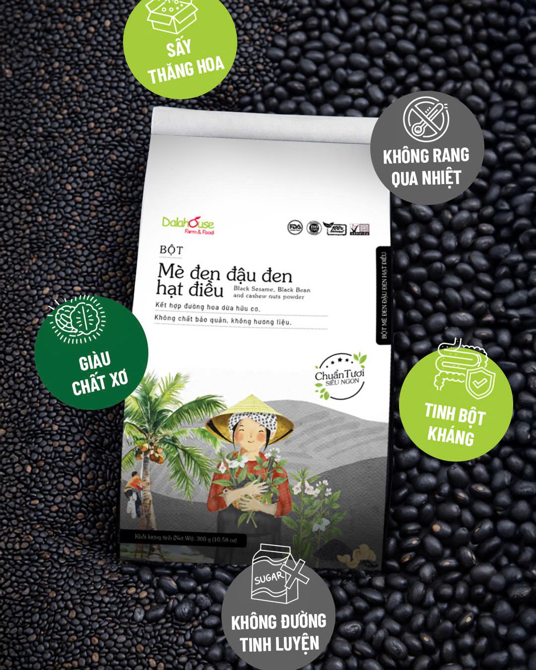 Sữa hạt mè đen Dalahouse 300gr - bột mè đen đậu đen hạt điều sấy thăng hoa