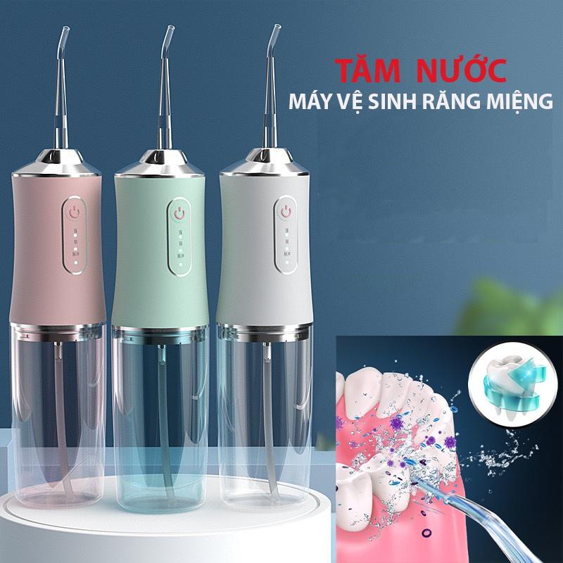 MÁY TĂM NƯỚC CẦM TAY - TĂM NƯỚC VỆ SINH RĂNG MIỆNG 3 CHẾ ĐỘ KÈM 4 ĐẦU PHUN KHÁC NHAU TẶNG KÈM CÁP SẠC