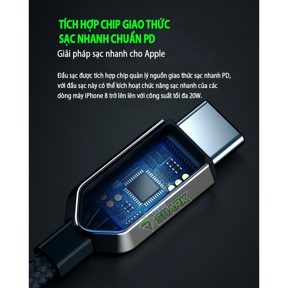 Cáp sạc nhanh truyền dữ liệu vuông góc USB-to-Lightning Black Shark Mfi chuẩn apple - HÀNG CHÍNH HÃNG