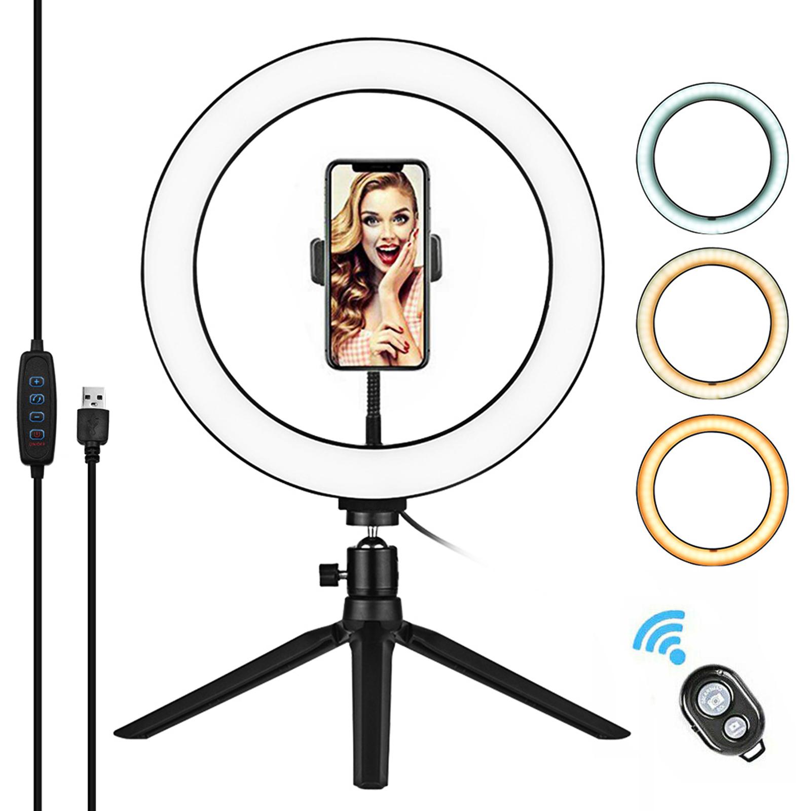 Đèn LED vòng 10 inch với giá đỡ ba chân, giá đỡ điện thoại, điều khiển từ xa 3200K-5500K Đèn bàn máy ảnh có thể thay đổi độ sáng